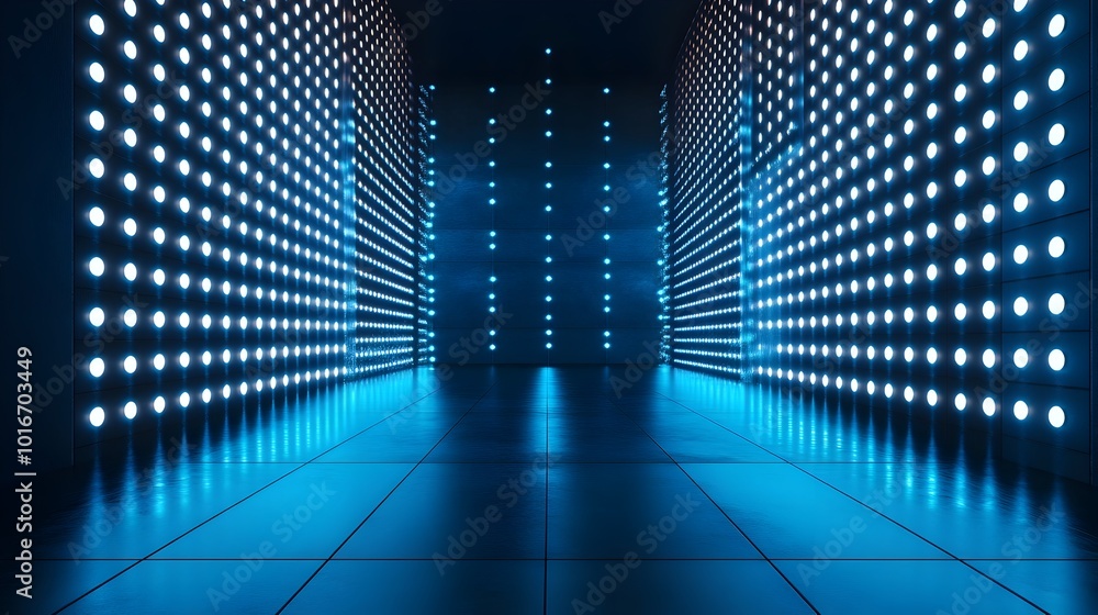 Poster futuristic illuminated tunnel with glowing digital pattern