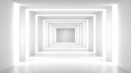 Bright Minimalist Architectural Corridor with Symmetric Geometric Design