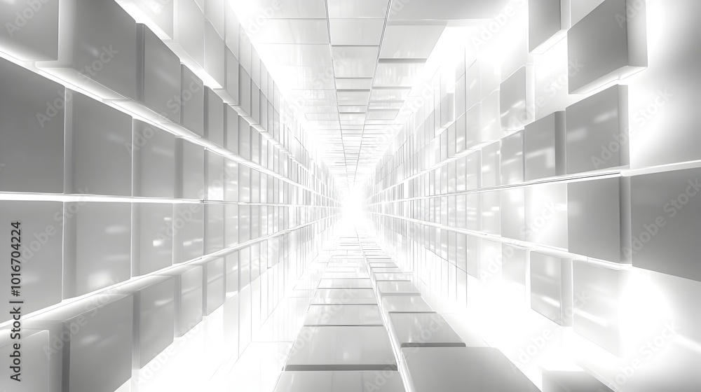 Aufkleber bright minimalist architectural corridor with repeating symmetric walkway and infinite perspective