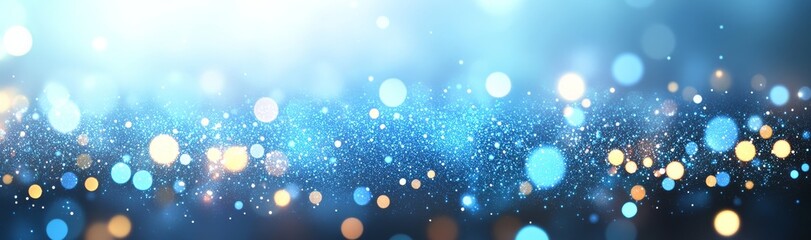 Naklejka premium The background is a beautiful panoramic navy blue holiday background with bokeh light