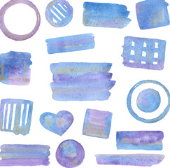 Watercolor abstract  Blue  brush strokes set on a white background.