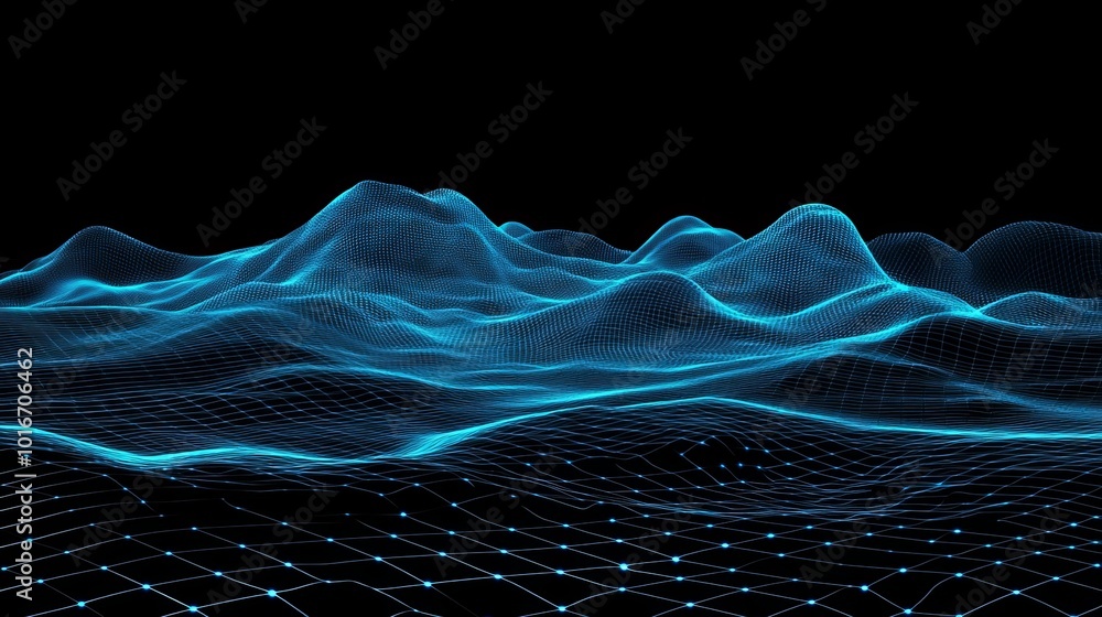 Poster flowing digital background with cybernetic particles. plexus geometric effect big data with compound