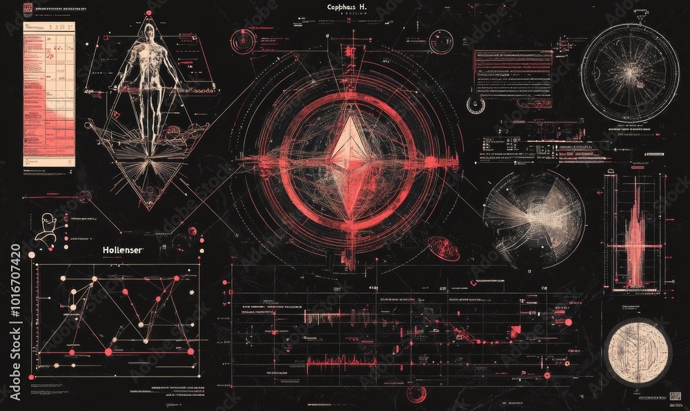 Poster designing a futuristic interface with hud elements, adding infographic elements, and creating an ana