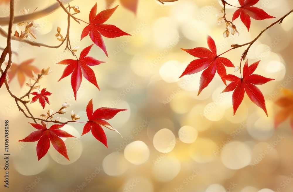 Wall mural An autumn park with yellow leaves on a blurry background.