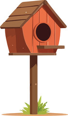 Wooden bird house vector, place for nest