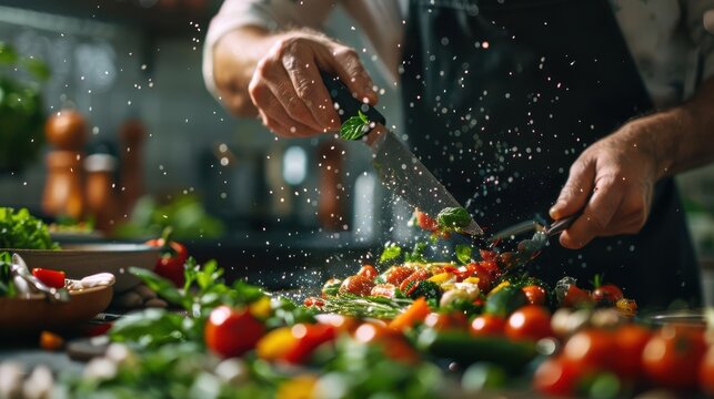 Home chefs preparing gourmet dishes with fresh ingredients, cooking at home, culinary arts