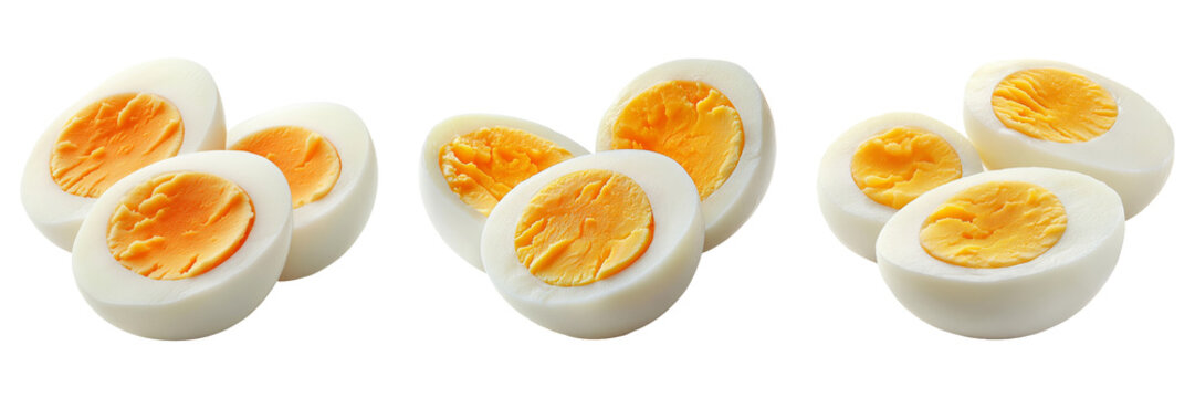 Sliced hard boiled eggs isolated on transparent background food PNG for recipe books or protein rich diet illustrations
