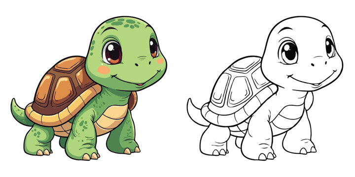 Colorful children's turtle in Cartoon Coloring Page