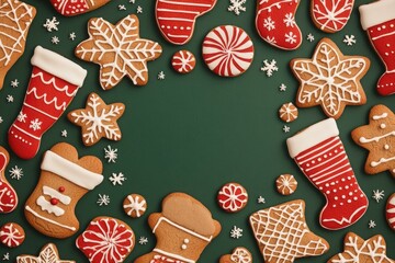 Vibrant Christmas Wallpaper with Gingerbread and Cookies Border   Seamless festive pattern with traditional holiday elements like cookies stars and snowflakes in a warm