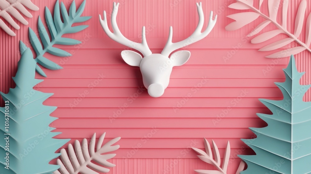 Poster charming cartoon style of reindeer and christmas trees decorating the sides of a vibrant colorful wa