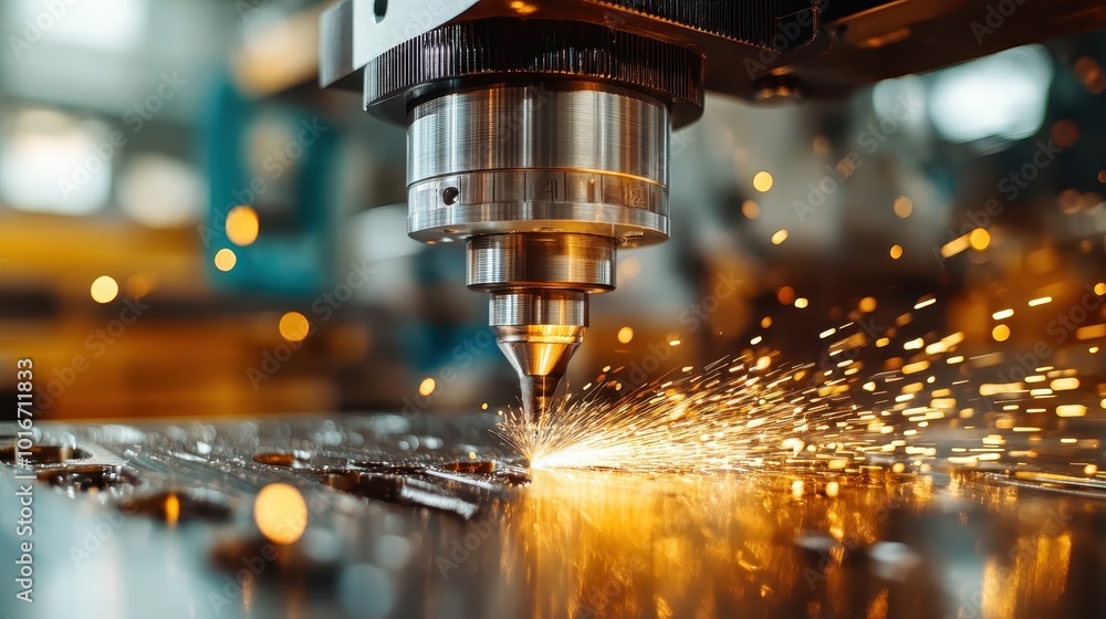 Poster industrial engineering machine at work producing sparks, showcasing the skill and precision required