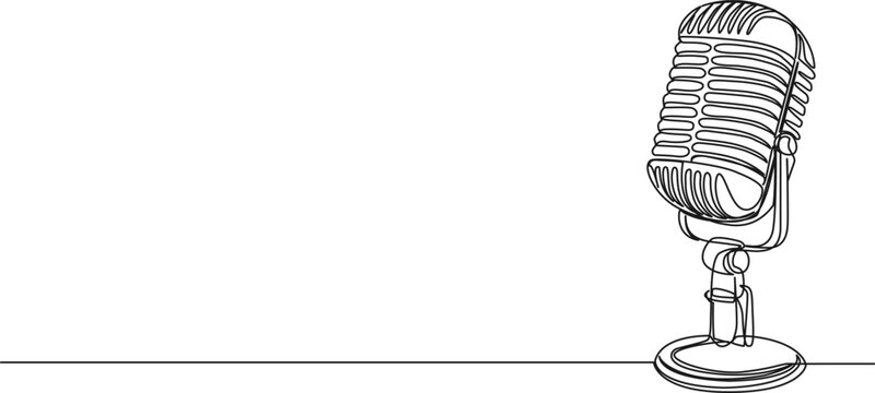 continuous single line drawing of studio microphone, line art vector illustration