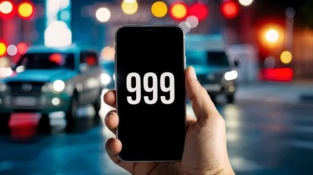 Smartphone Displaying 999 Emergency Number at Night