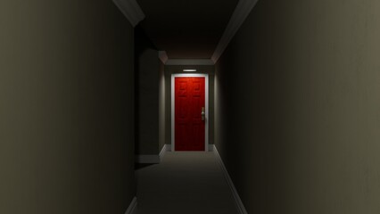 Dark Red Door Illuminate by Spotlight from Above with a Dimmed Backlight