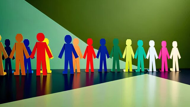  Diverse Community of Paper Cutouts Holding Hands