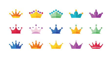 Set of Minimalist different color Crown Icons