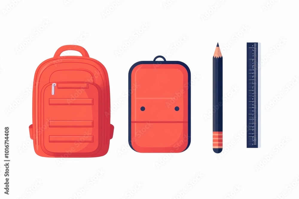 Aufkleber minimalist icon featuring a backpack ruler and pencil case simple flat design elements representing 
