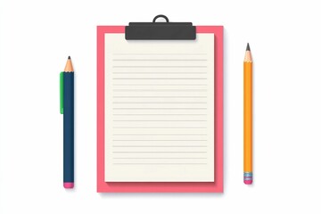 icon depicting a clipboard with a pencil and sticky notes in a minimalist flat design style isolated on a clean white background  Concept of office supplies stationery work tools and organization