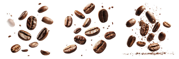 Assorted coffee beans and ground coffee isolated on transparent background food PNG for beverage illustrations or cafe menu designs
