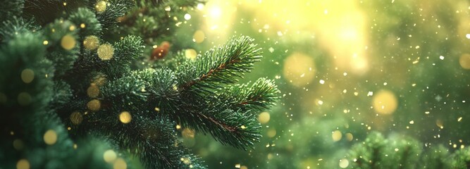 Christmas or New Year's holiday green backdrop featuring fir or pine