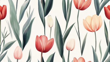 Obraz premium A beautiful collection of vibrant tulips surrounded by lush green leaves, perfect for floral patterns and spring themes.