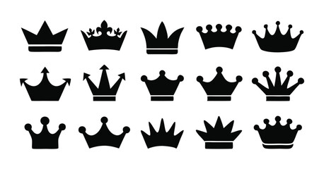 Set of Minimalist Black Silhouette Crown Icons