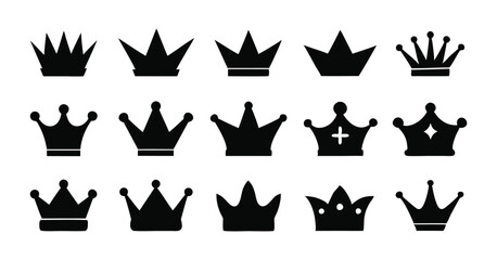 Set of Minimalist Black Silhouette Crown Icons