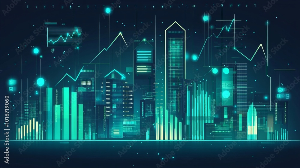 Aufkleber digital screen display of intelligent city architecture 3d rendering illustration background.