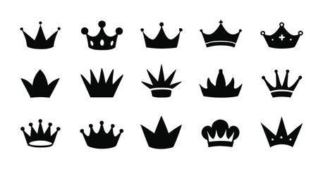 Set of Minimalist Black Silhouette Crown Icons