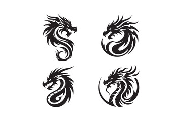 Dragon Head silhouette logo white background set