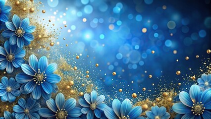 Abstract blue floral background with golden particles