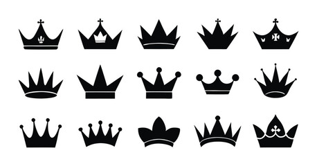 Set of Minimalist Black Silhouette Crown Icons