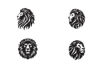 Lion Head Silhouette black. white background  set