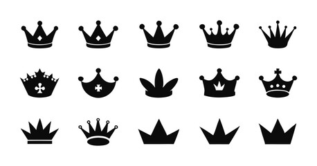 Set of Minimalist Black Silhouette Crown Icons