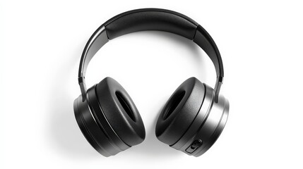 Black wireless over-ear headphones isolated on a white background. Modern audio equipment for music and sound experiences.