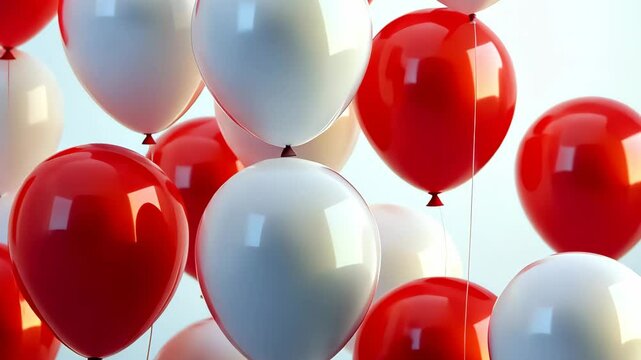 Colorful red and white balloons gracefully floating in the air