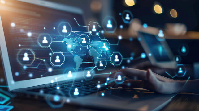 A successful virtual team working together through a cloud-based platform, updating project files and staying connected with messaging tools.