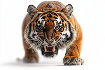 Obraz premium A saber-toothed tiger in a stalking pose, its elongated fangs prominent and muscles rippling