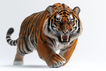 Obraz premium A saber-toothed tiger in a stalking pose, its elongated fangs prominent and muscles rippling