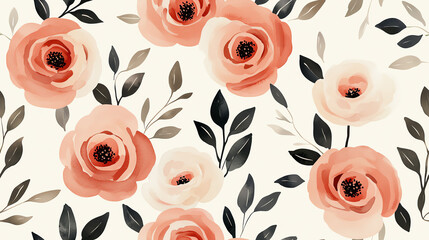 Beautiful floral pattern featuring pastel roses and delicate leaves, perfect for wedding invites or home decor.