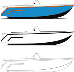 Speed boat line drawing vector and illustration for color
