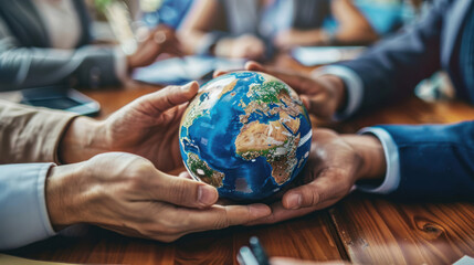 A team of bankers discussing strategies for global expansion, focusing on international banking solutions for corporate and personal clients.