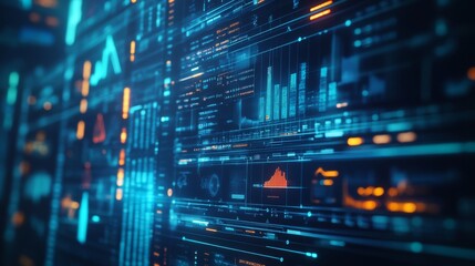 Obraz premium An interactive display in holographic format with a futuristic holographic scan and location search feature, smart city technology, internet connection with a vertical display format, and 3D