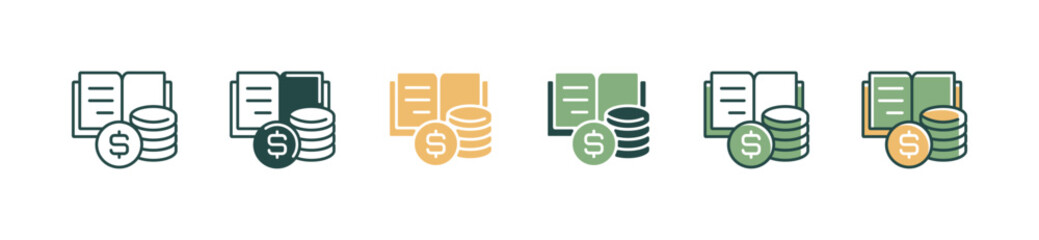 open book educational cost with coin stack icon set education scholarship financial tuition pile of coin money signs vector illustration