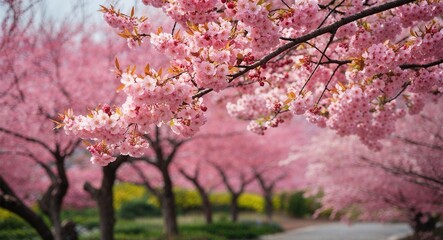 Obraz premium Soft pastel pink cherry blossom garden background