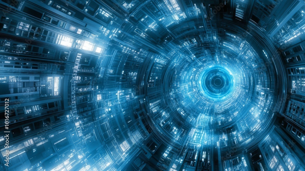 Aufkleber abstract technology product display background. glowing sci-fi circle circuit hud on blue dotted dat