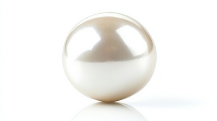 Close-up of a single, elegant, white pearl on a clean white background, showcasing its natural beauty and smooth, lustrous surface.