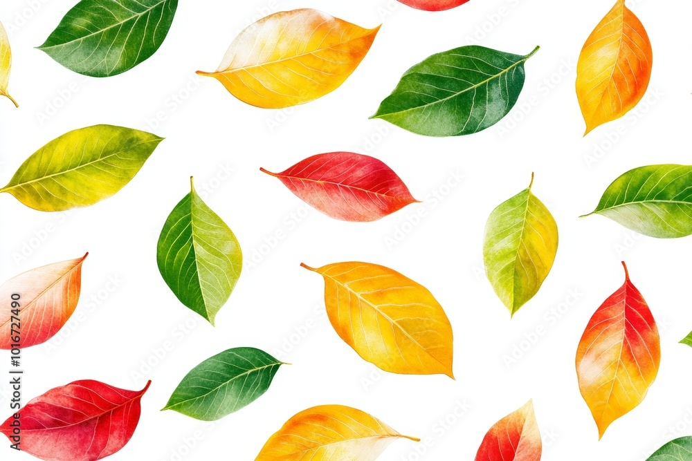 Poster an isolated pattern of maple leaves in the fall on a white background