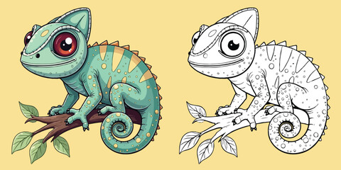 Cute Chameleon Cartoon Coloring Page For Kids