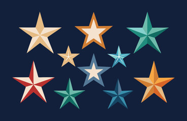 Obraz premium Vibrant 3D Geometric Star Icon Set